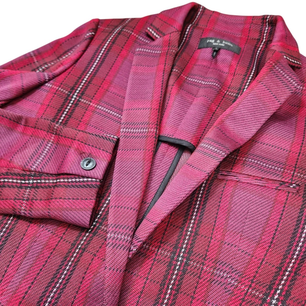 Rag & Bone Size 4 Margot Plaid Blazer Luxury Designer Vamp Goth Maroon Burgundy - Picture 4 of 11